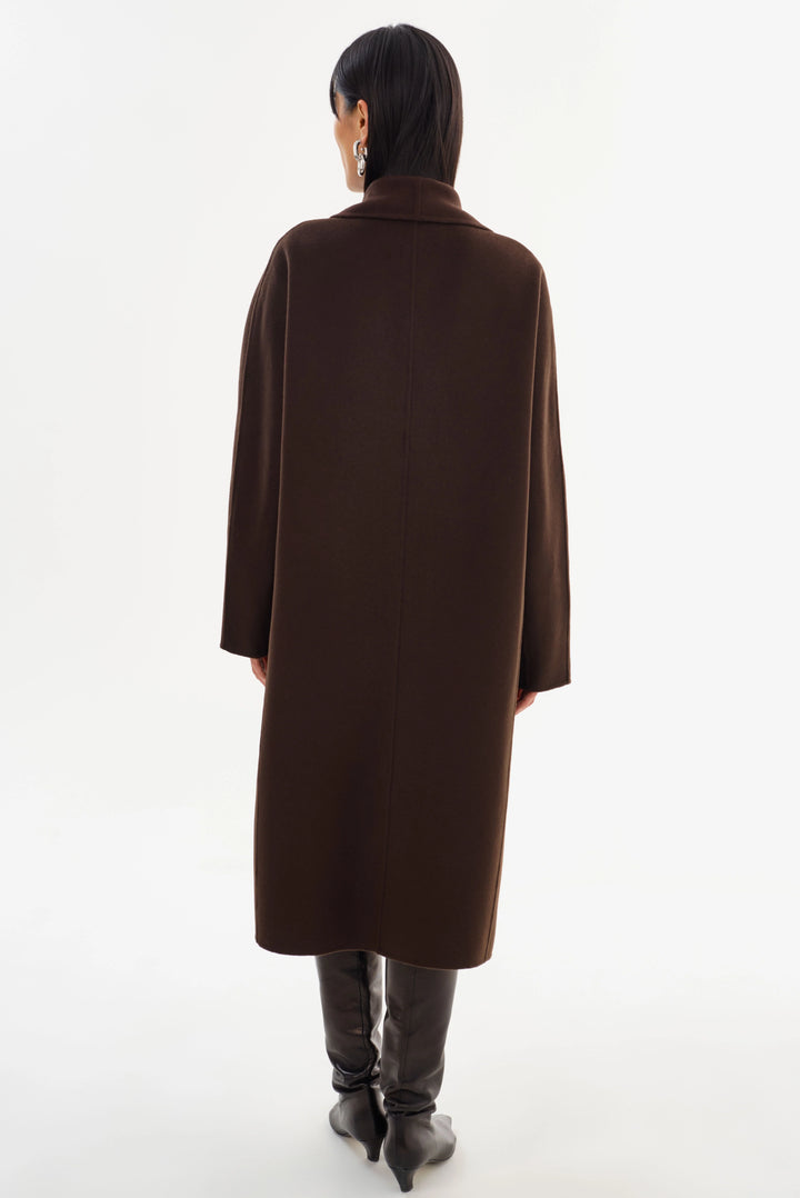 THARA SHAWL COLLAR WOOL COAT (DARK BROWN) - LAMARQUE