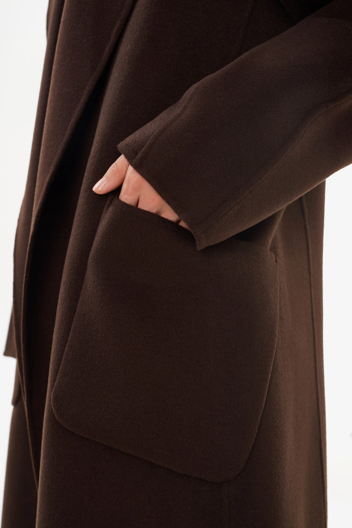 THARA SHAWL COLLAR WOOL COAT (DARK BROWN) - LAMARQUE