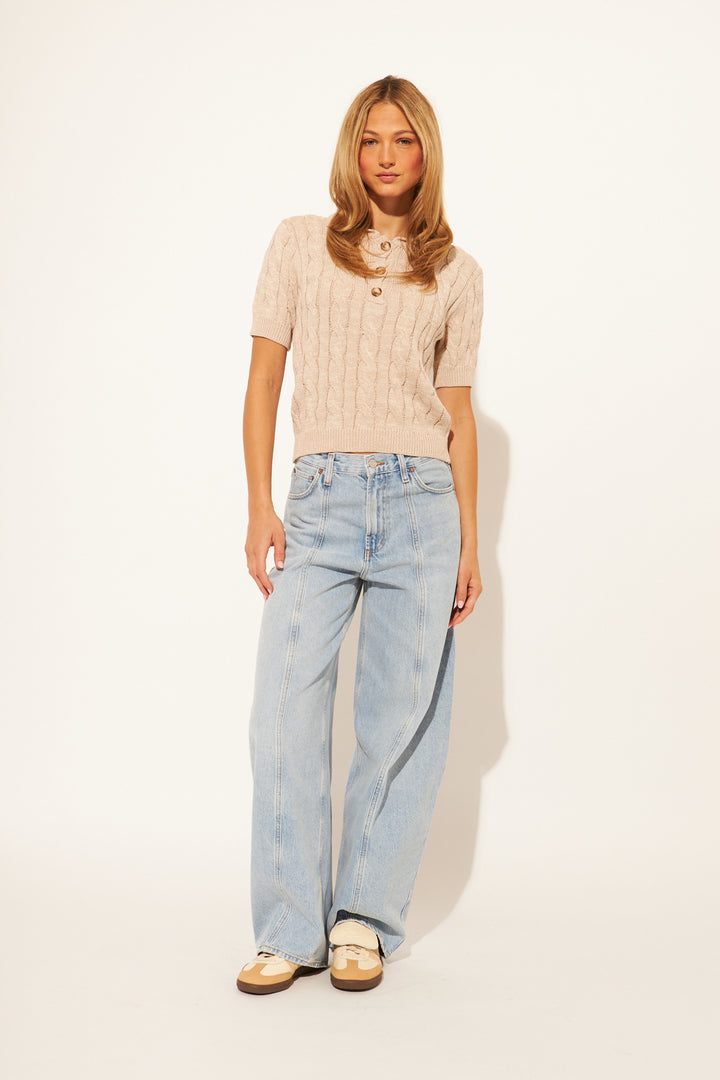 TIMMY  COLLARED TOP (LIGHT MOCHA) - JOHN+JENN