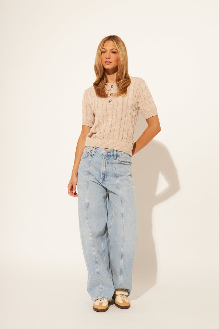TIMMY  COLLARED TOP (LIGHT MOCHA) - JOHN+JENN