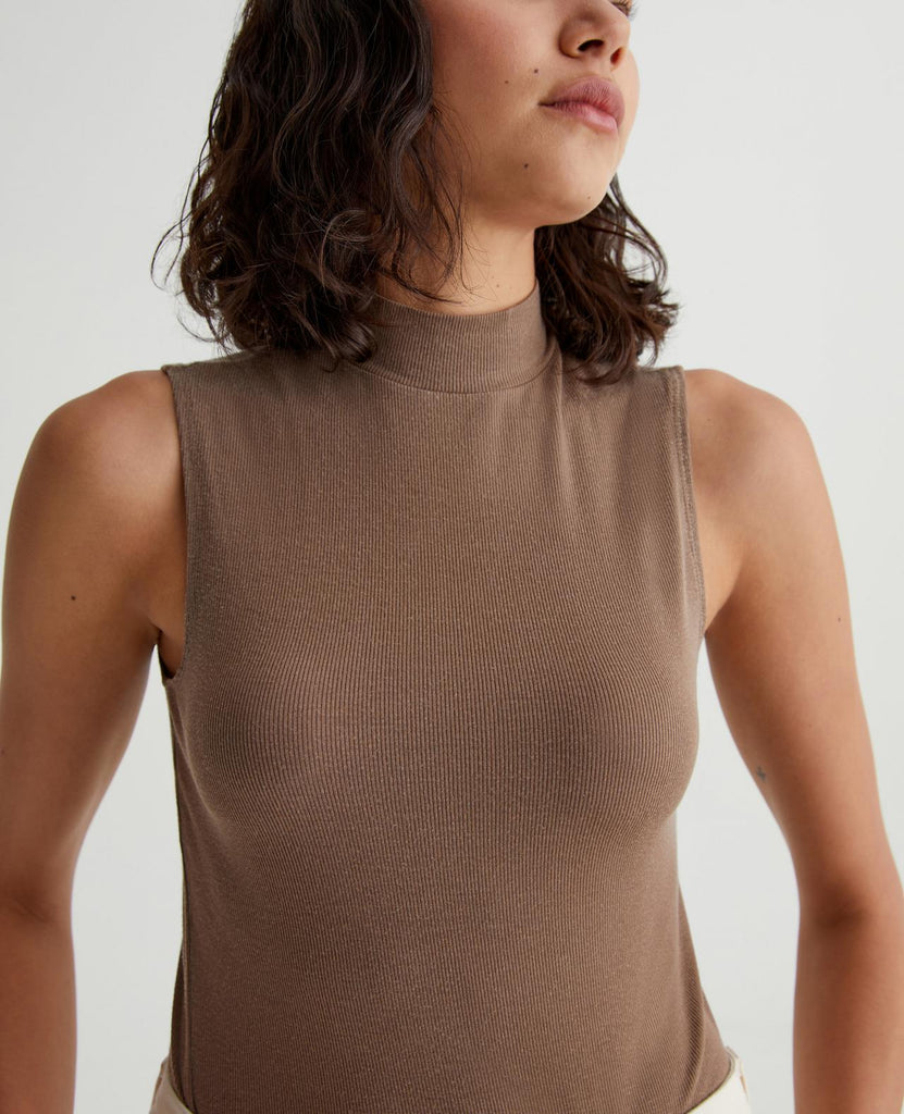 EDIE SLEEVELESS TURTLENECK (WILD MUSHROOM) - A.G. DENIM