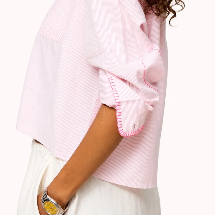 TIA LOVE STRIPE SHIRT (HARDLY PINK-WHITE) - KERRI ROSENTHAL