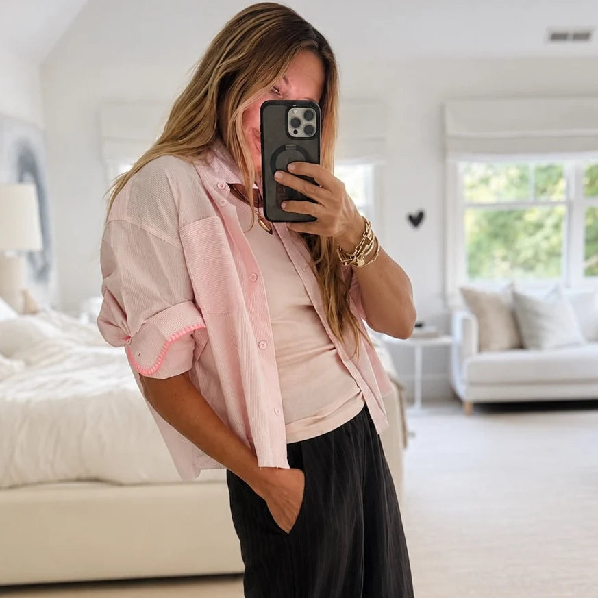 TIA LOVE STRIPE SHIRT (HARDLY PINK-WHITE) - KERRI ROSENTHAL