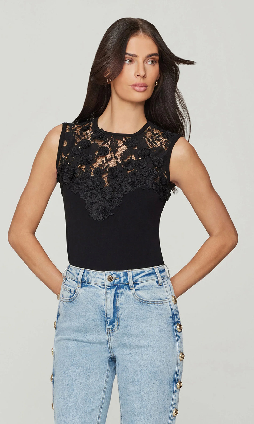 TRINA 3D LACE COMBO TOP (BLACK) - GENERATION LOVE