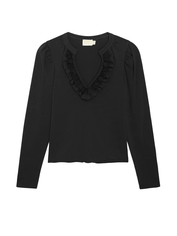 VALITA SPLIT NECK TOP (BLACK) - NATION