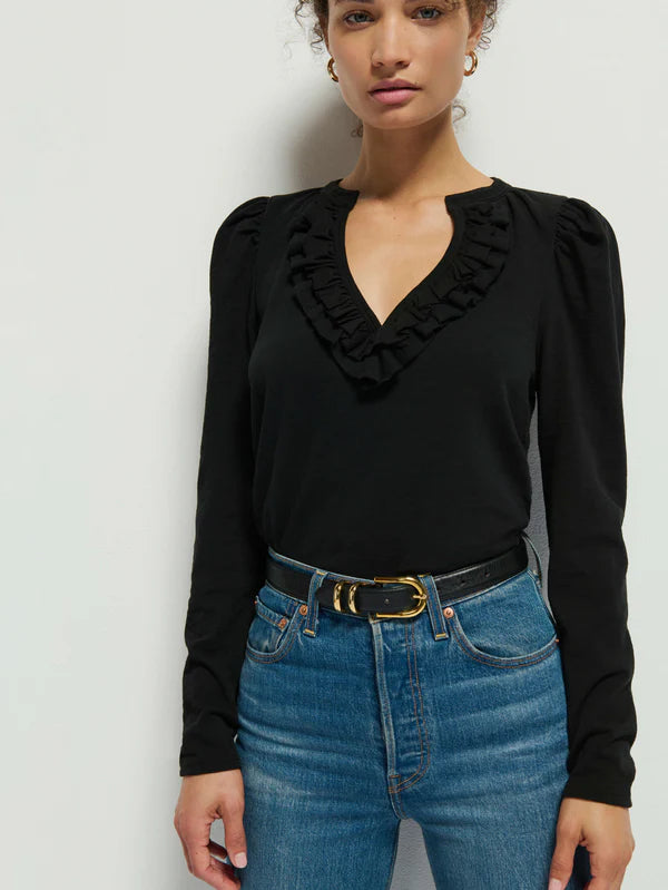 VALITA SPLIT NECK TOP (BLACK) - NATION
