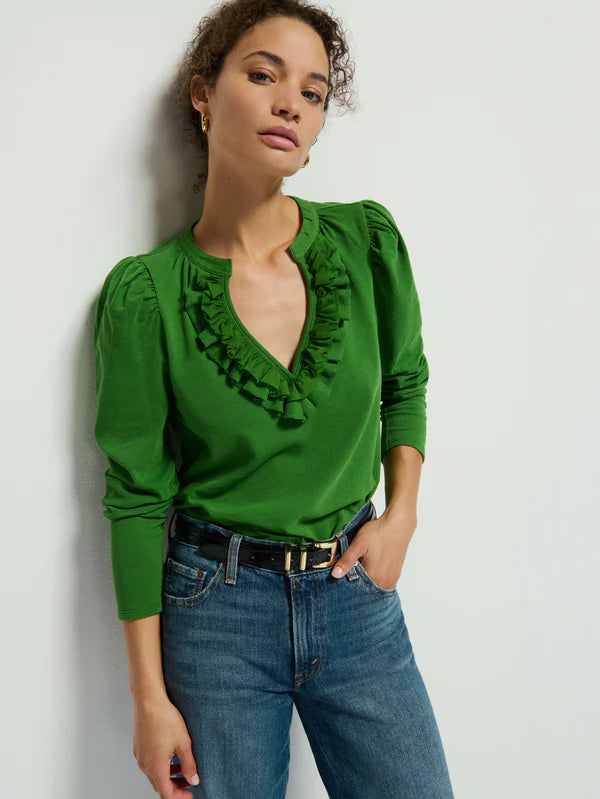 VALITA SPLIT NECK TOP (SALON GREEN) - NATION