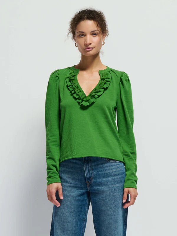VALITA SPLIT NECK TOP (SALON GREEN) - NATION