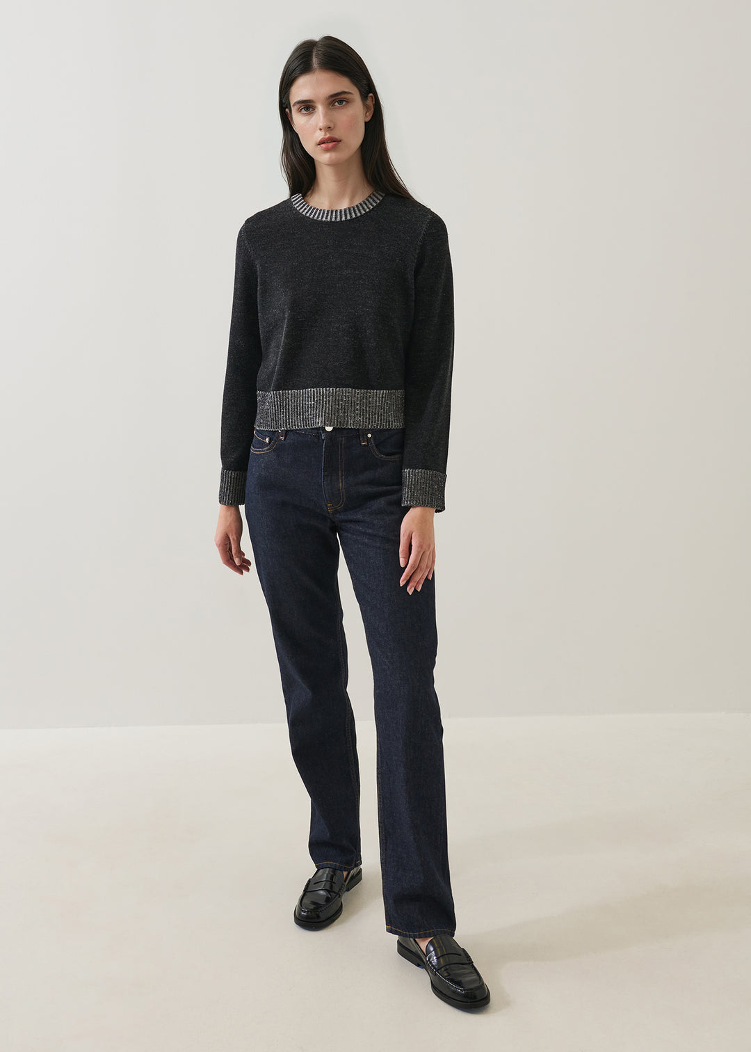 PLAITED EXTRA FINE MERINO CROP CREW - PATRICK ASSARAF