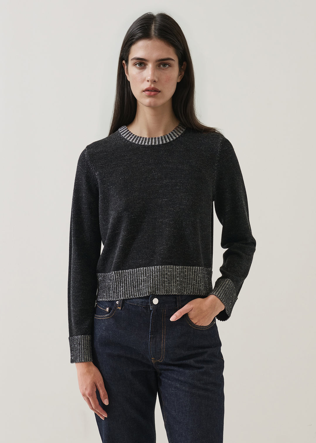 PLAITED EXTRA FINE MERINO CROP CREW - PATRICK ASSARAF