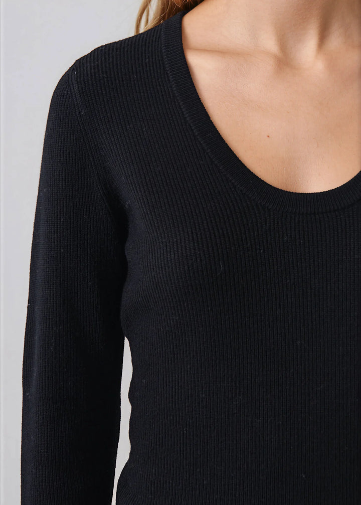 RIBBED EXTRAFINE MERINO SCOOP NECK (BLACK) - PATRICK ASSARAF