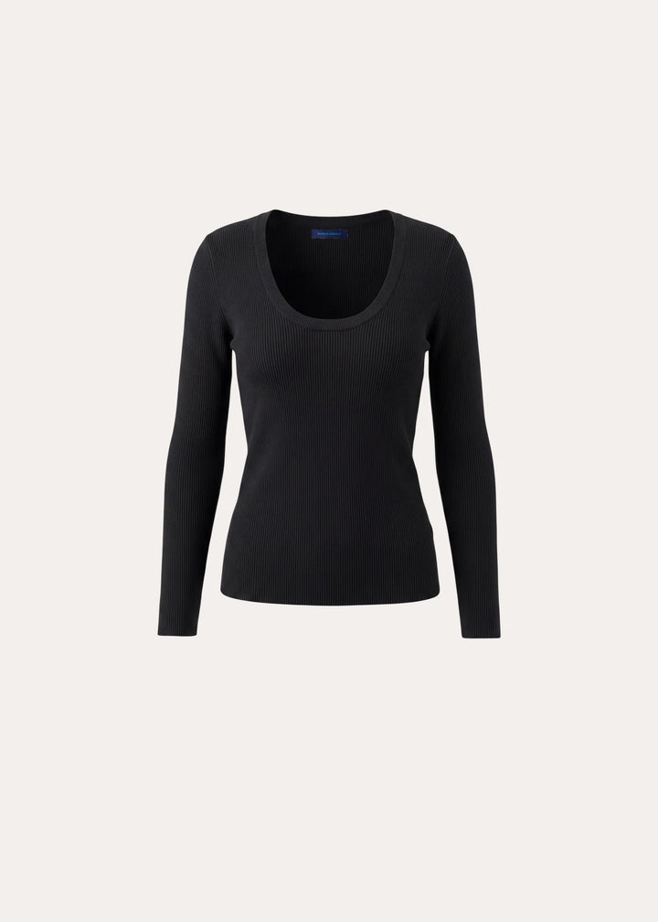 RIBBED EXTRAFINE MERINO SCOOP NECK (BLACK) - PATRICK ASSARAF