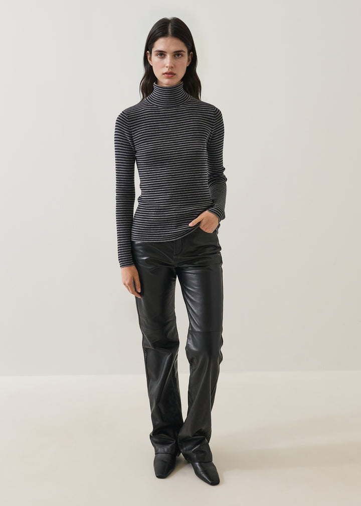 EXTRA FINE MERINO RIB STRIPE TURTLENECK - PATRICK ASSARAF