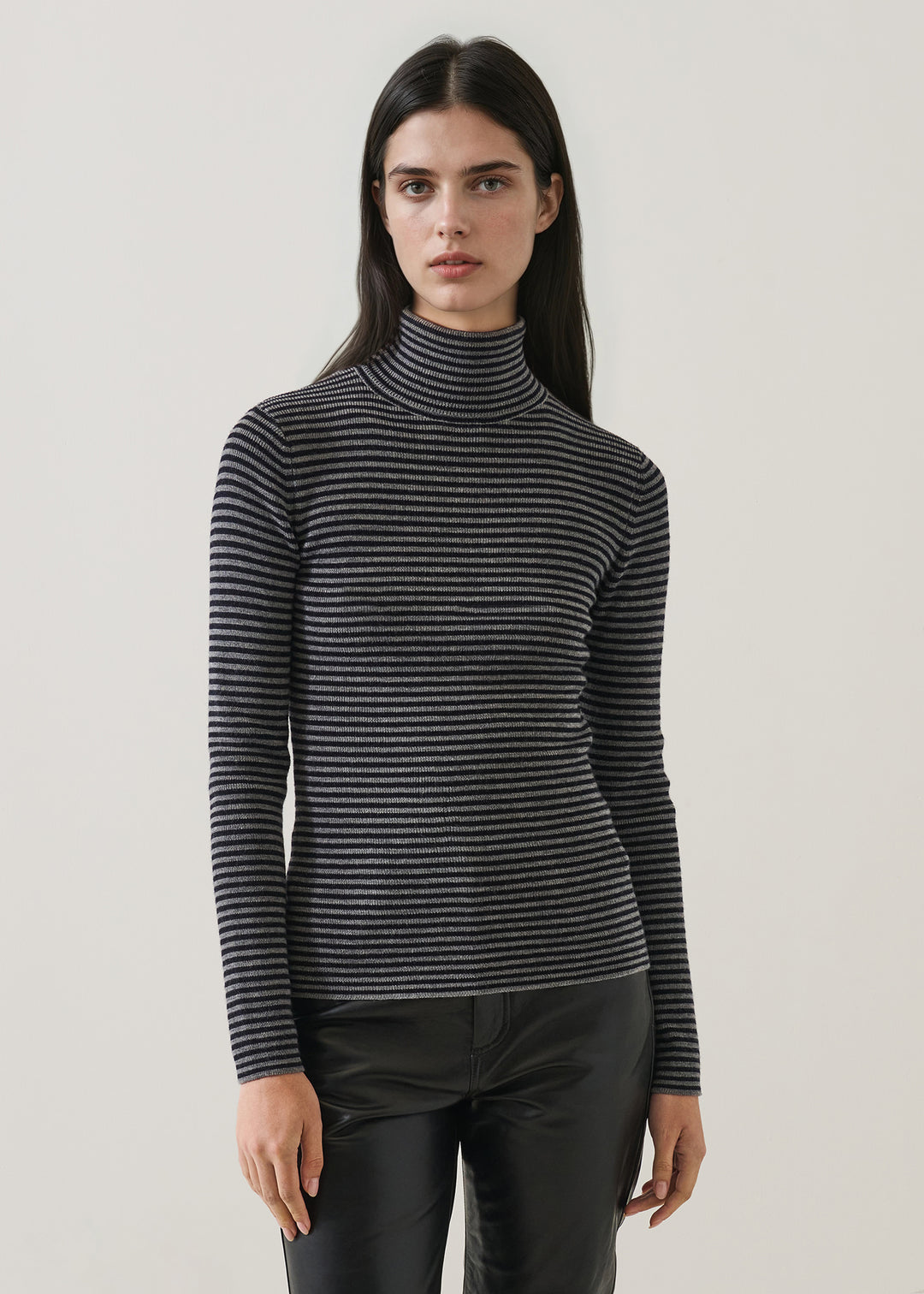 EXTRA FINE MERINO RIB STRIPE TURTLENECK - PATRICK ASSARAF
