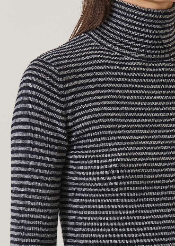 EXTRA FINE MERINO RIB STRIPE TURTLENECK - PATRICK ASSARAF