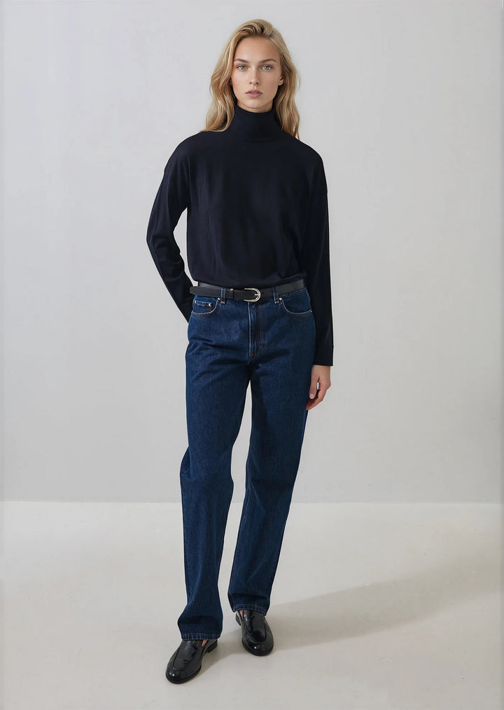 RELAXED EXTRAFINE MERINO TURTLENECK (DARK NAVY) - PATRICK ASSARAF