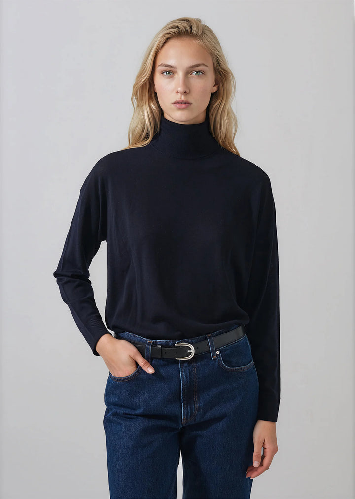RELAXED EXTRAFINE MERINO TURTLENECK (DARK NAVY) - PATRICK ASSARAF