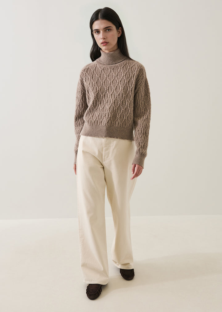 SUPERFINE WOOL CABLE RAGLAN TURTLENECK - PATRICK ASSARAF