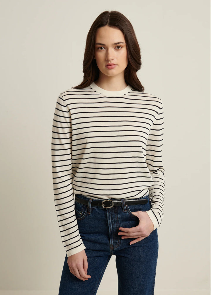 LONG SLEEVE COTTON CUPRO STRIPE SWEATER (WHITE) - PATRICK ASSARAF