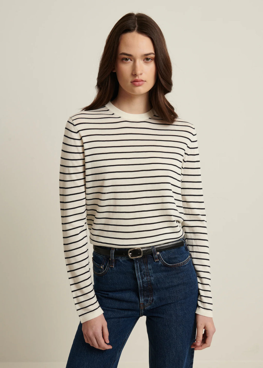 LONG SLEEVE COTTON CUPRO STRIPE SWEATER (WHITE) - PATRICK ASSARAF
