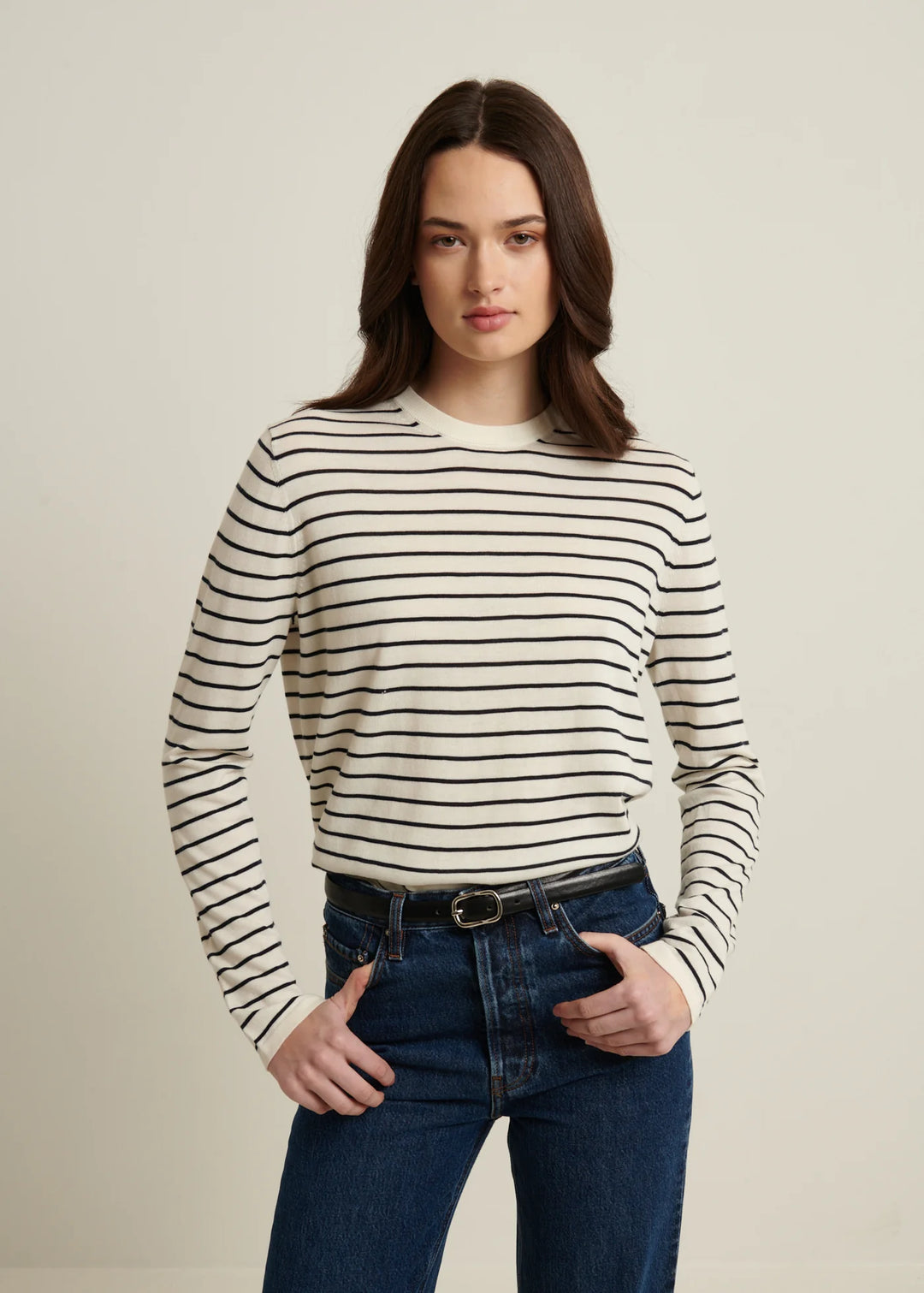 LONG SLEEVE COTTON CUPRO STRIPE SWEATER (WHITE) - PATRICK ASSARAF