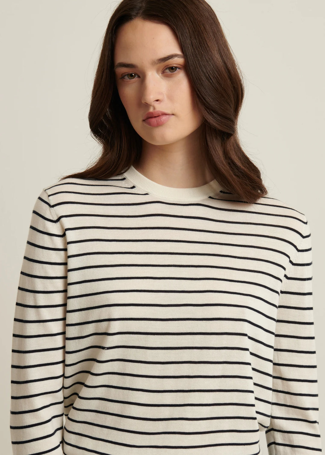 LONG SLEEVE COTTON CUPRO STRIPE SWEATER (WHITE) - PATRICK ASSARAF