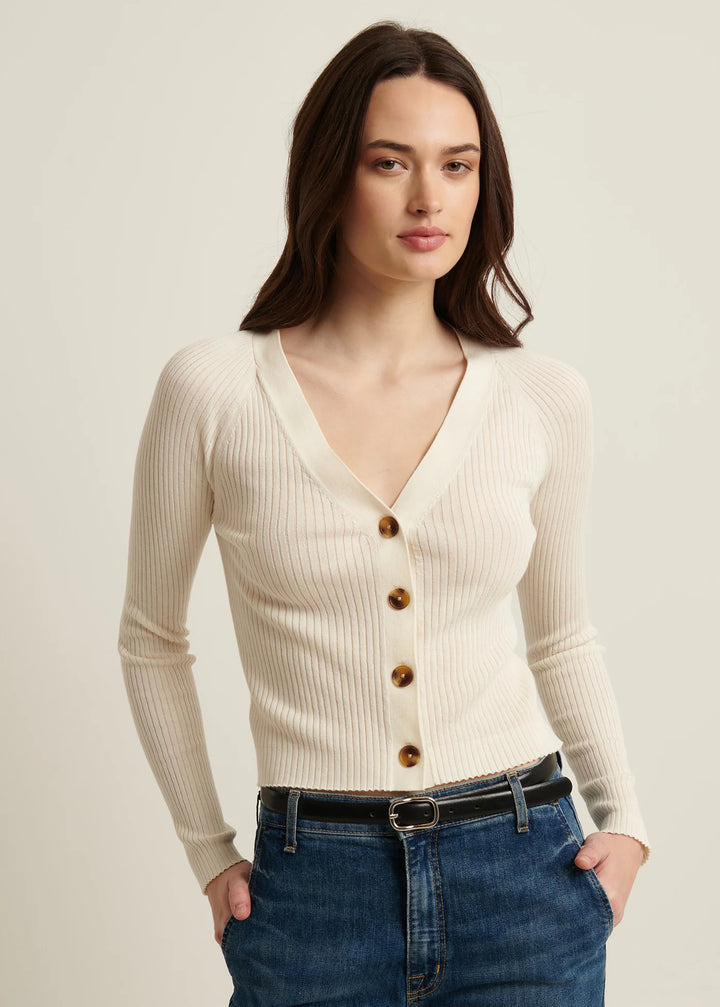 COTTON CUPRO RIB CARDIGAN (WHITE) - PATRICK ASSARAF