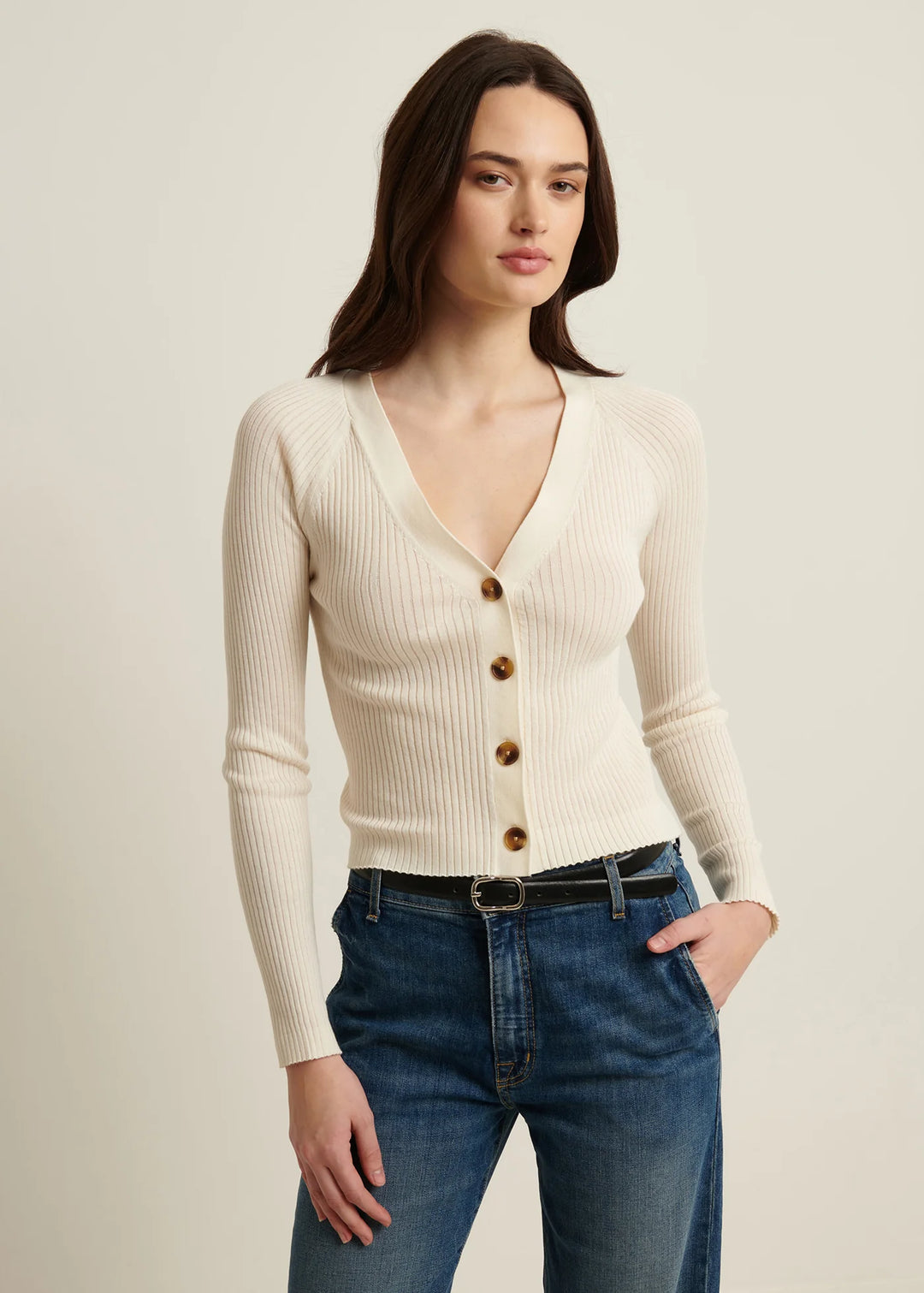COTTON CUPRO RIB CARDIGAN (WHITE) - PATRICK ASSARAF