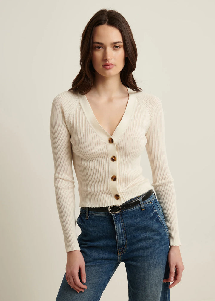 COTTON CUPRO RIB CARDIGAN (WHITE) - PATRICK ASSARAF