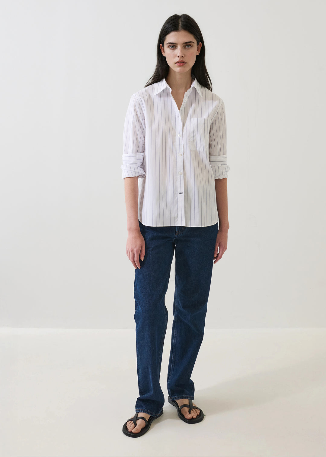L/S COTTON STRIPE BOYFRIEND POCKET SHIRT (SKYWRITING) - PATRICK ASSARAF