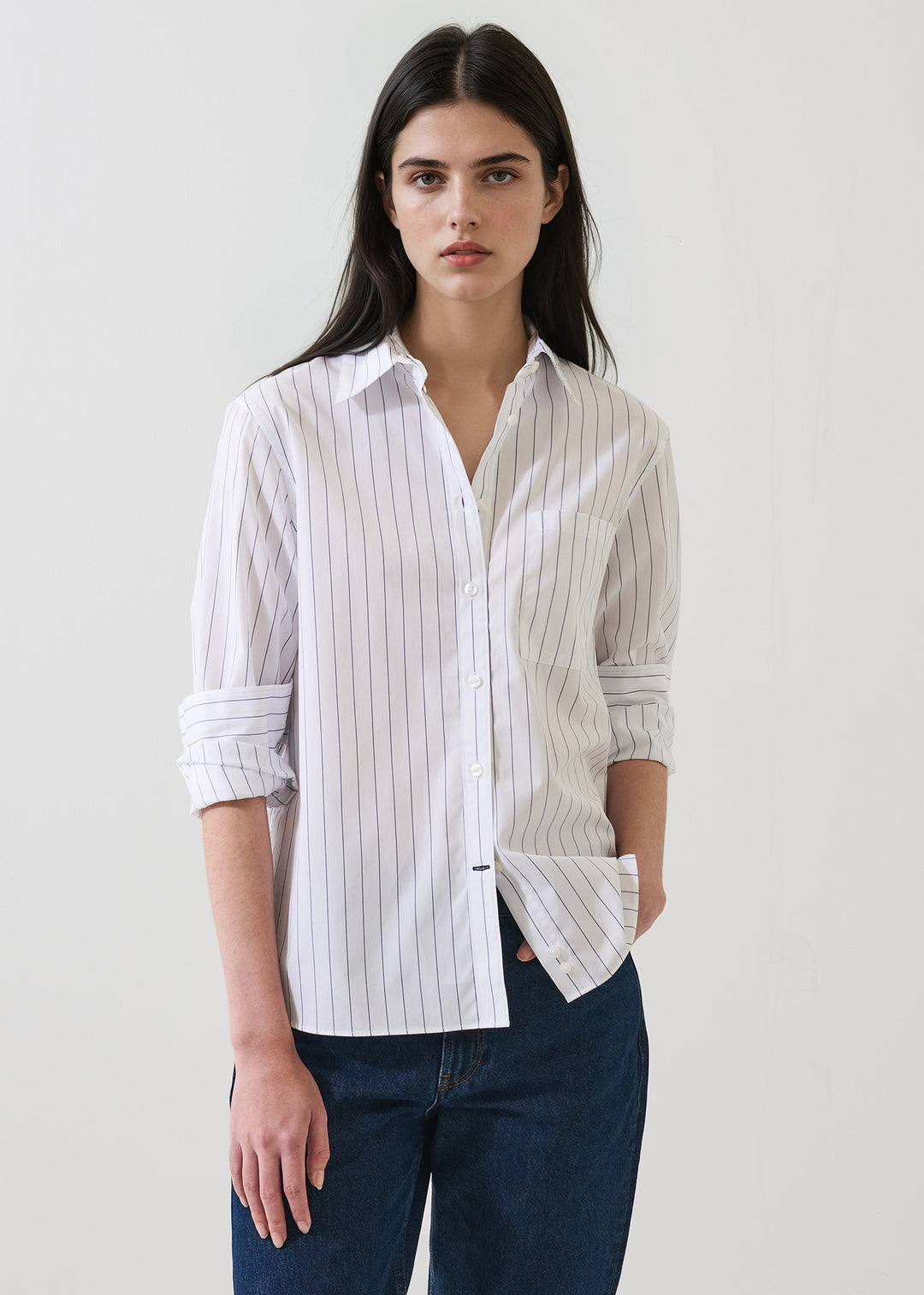 L/S COTTON STRIPE BOYFRIEND POCKET SHIRT (SKYWRITING) - PATRICK ASSARAF