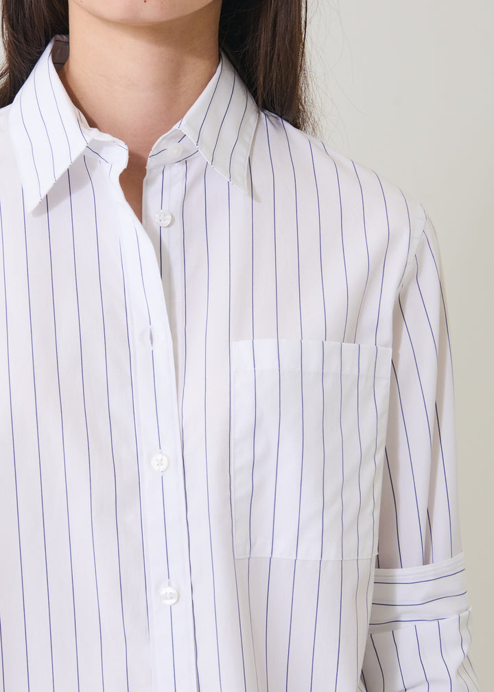 L/S COTTON STRIPE BOYFRIEND POCKET SHIRT (SKYWRITING) - PATRICK ASSARAF
