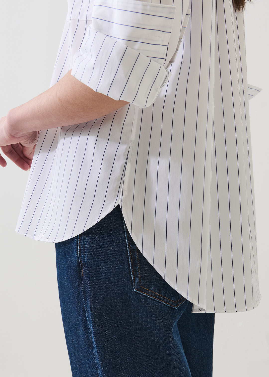 L/S COTTON STRIPE BOYFRIEND POCKET SHIRT (SKYWRITING) - PATRICK ASSARAF