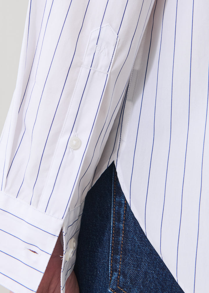 L/S COTTON STRIPE BOYFRIEND POCKET SHIRT (SKYWRITING) - PATRICK ASSARAF