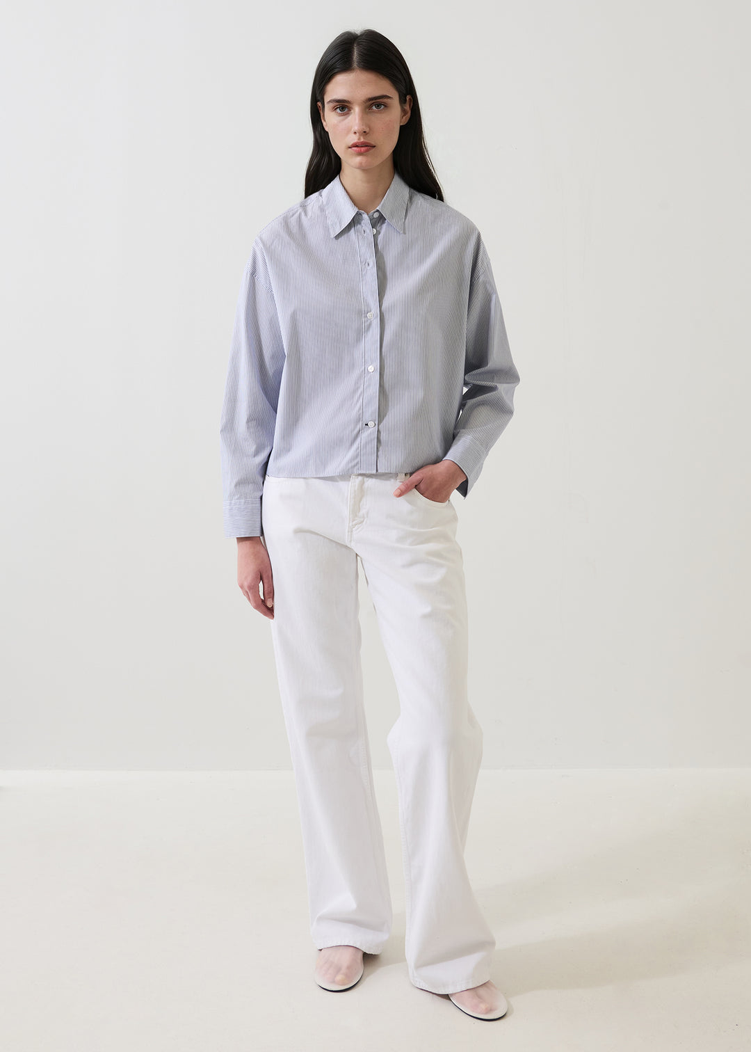 L/S COTTON STRIPE BOXY SHIRT (MARINE) - PATRICK ASSARAF