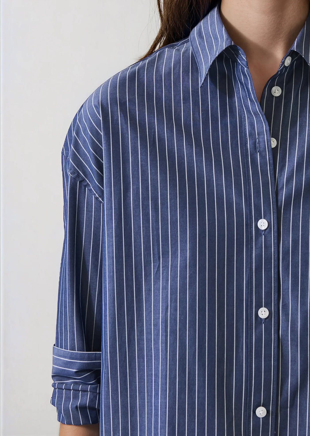 L/S COTTON BOXY STRIPED SHIRT (WASHED NAVY) - PATRICK ASSARAF