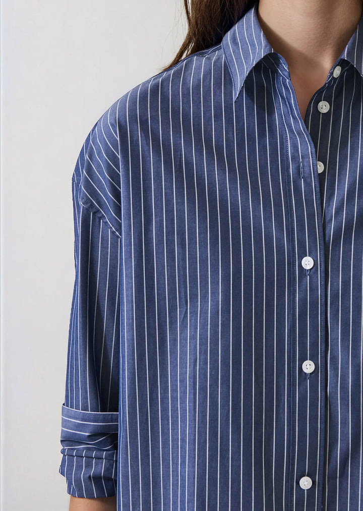 L/S COTTON BOXY STRIPED SHIRT (WASHED NAVY) - PATRICK ASSARAF