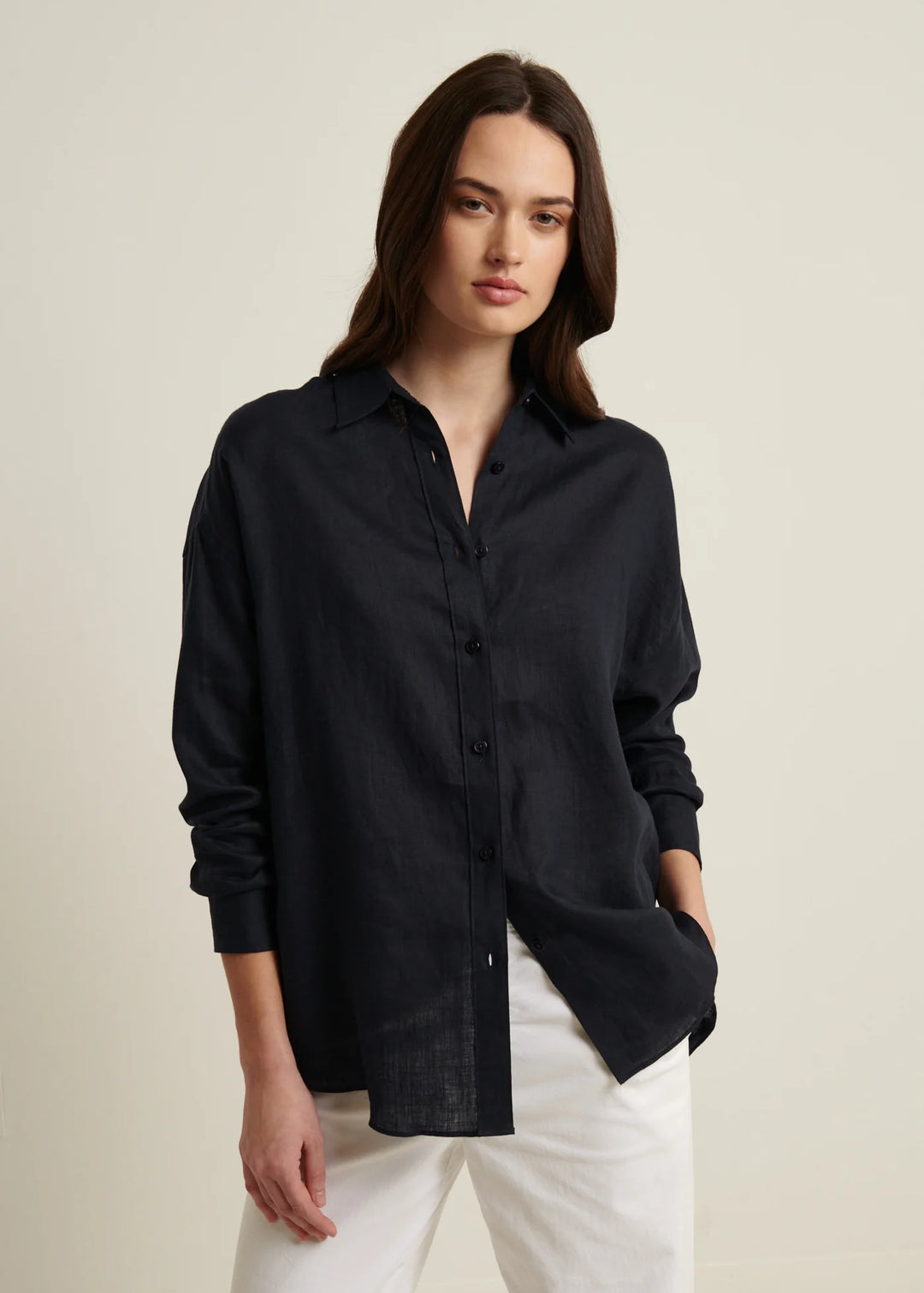 LINEN BOYFRIEND SHIRT (NAVY) - PATRICK ASSARAF