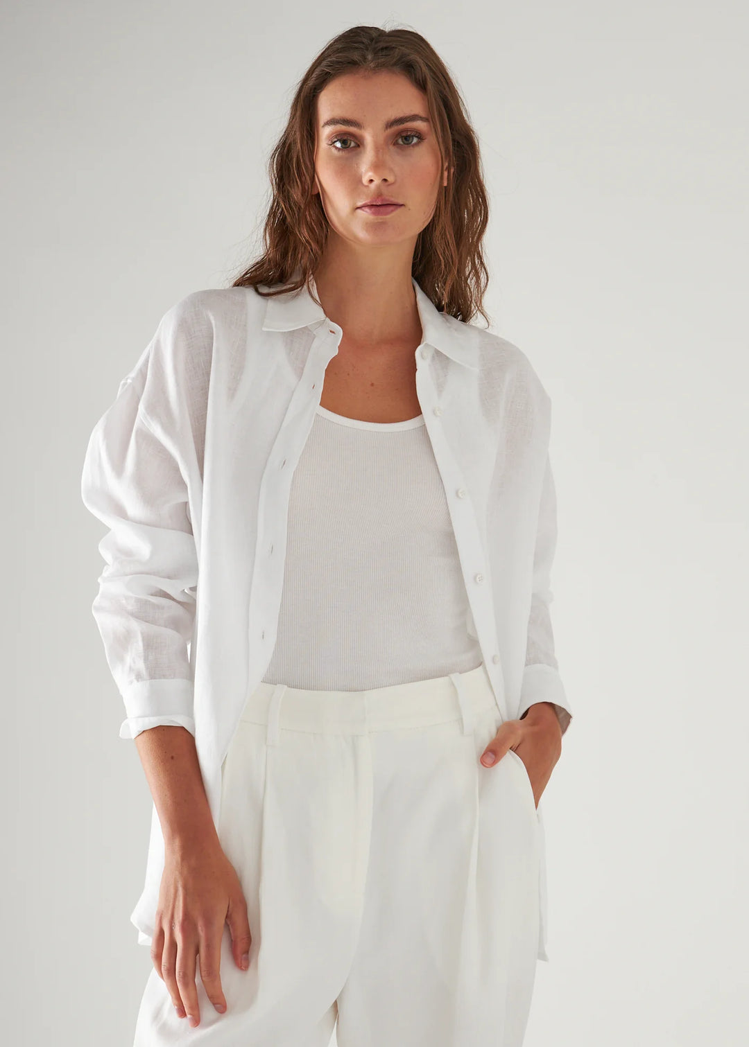 L/S LINEN BOYFRIEND SHIRT (WHITE) - PATRICK ASSARAF