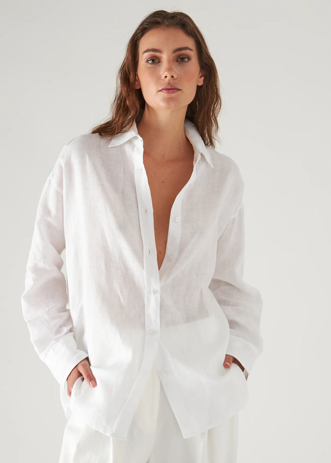 L/S LINEN BOYFRIEND SHIRT (WHITE) - PATRICK ASSARAF