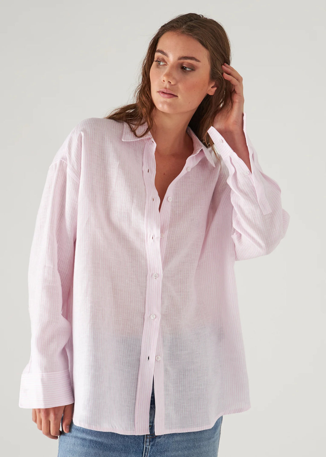 LINEN STRIPED BOYFRIEND SHIRT (PIXIE) - PATRICK ASSARAF