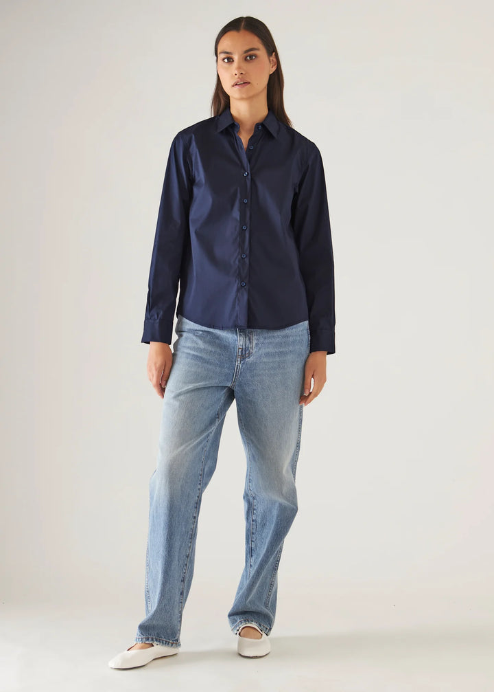 LONG SLEEVE CLASSIC COTTON STRETCH SHIRT (NAVY) - PATRICK ASSARAF