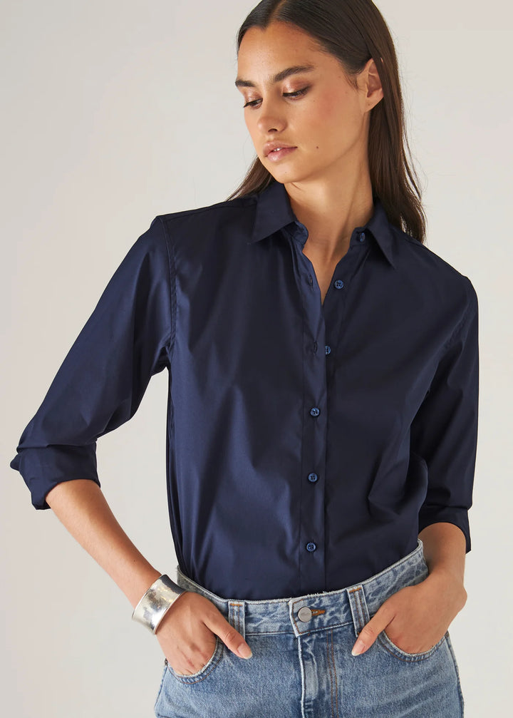 LONG SLEEVE CLASSIC COTTON STRETCH SHIRT (NAVY) - PATRICK ASSARAF