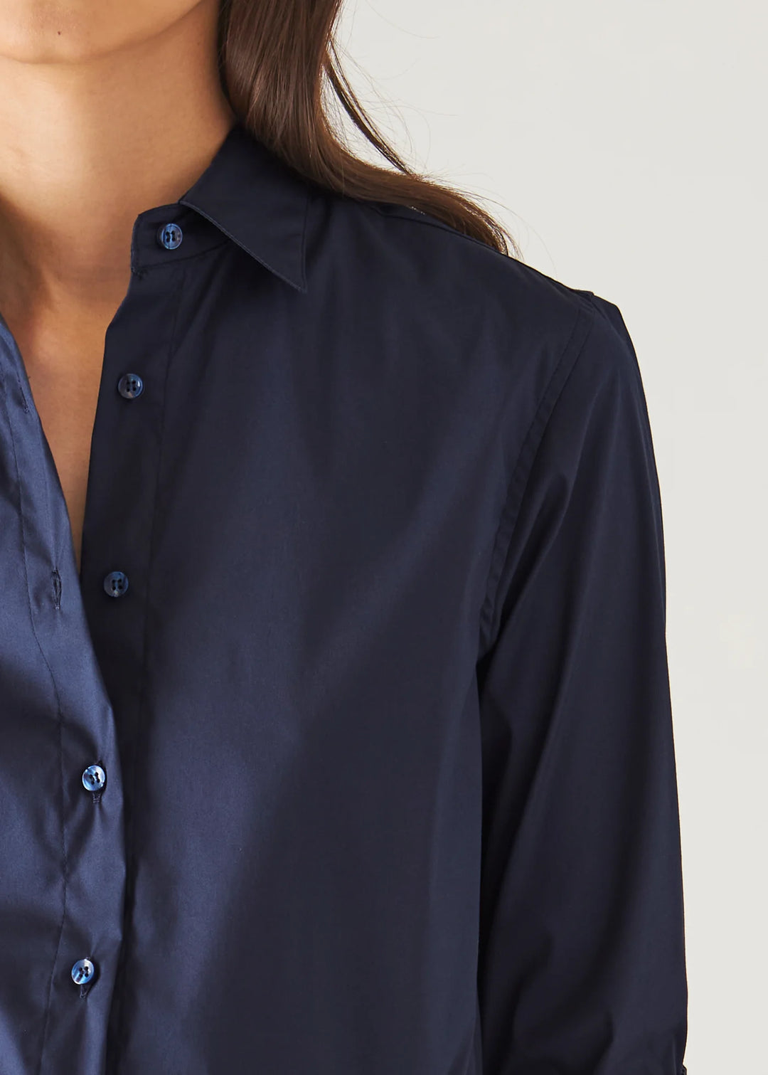 LONG SLEEVE CLASSIC COTTON STRETCH SHIRT (NAVY) - PATRICK ASSARAF
