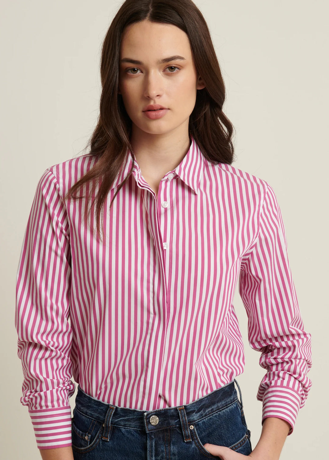 LONG SLEEVE COTTON STRIPE RELAXED SHIRT (DEWBERRY) - PATRICK ASSARAF