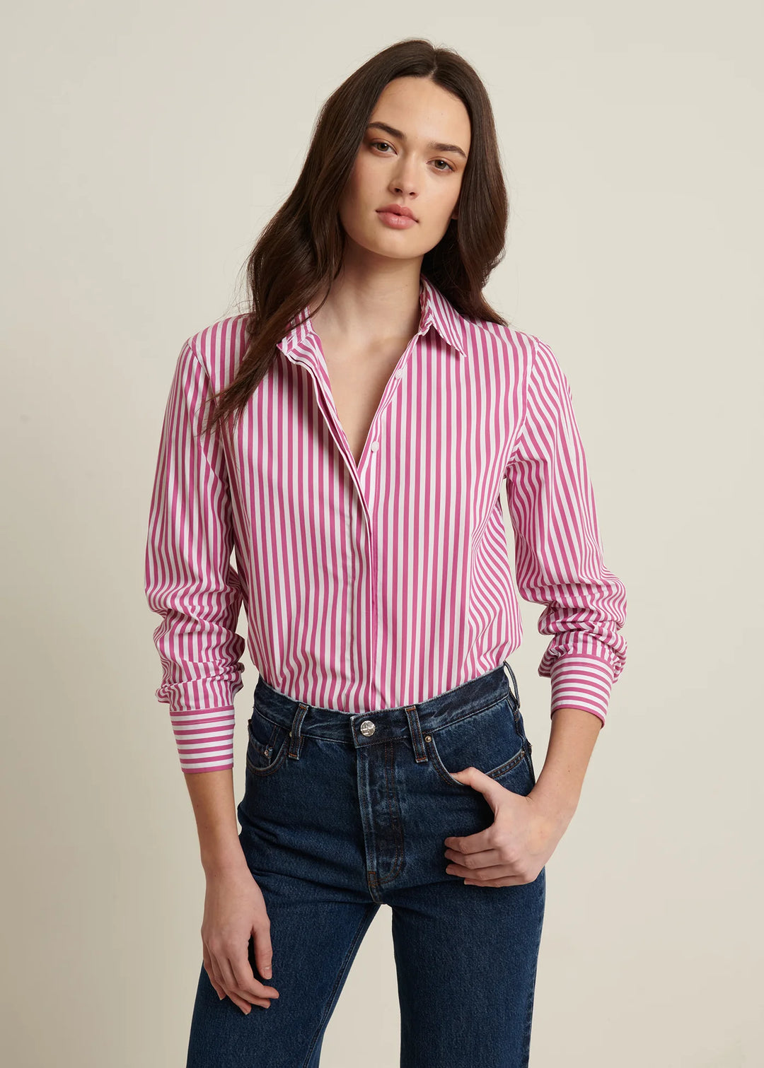 LONG SLEEVE COTTON STRIPE RELAXED SHIRT (DEWBERRY) - PATRICK ASSARAF