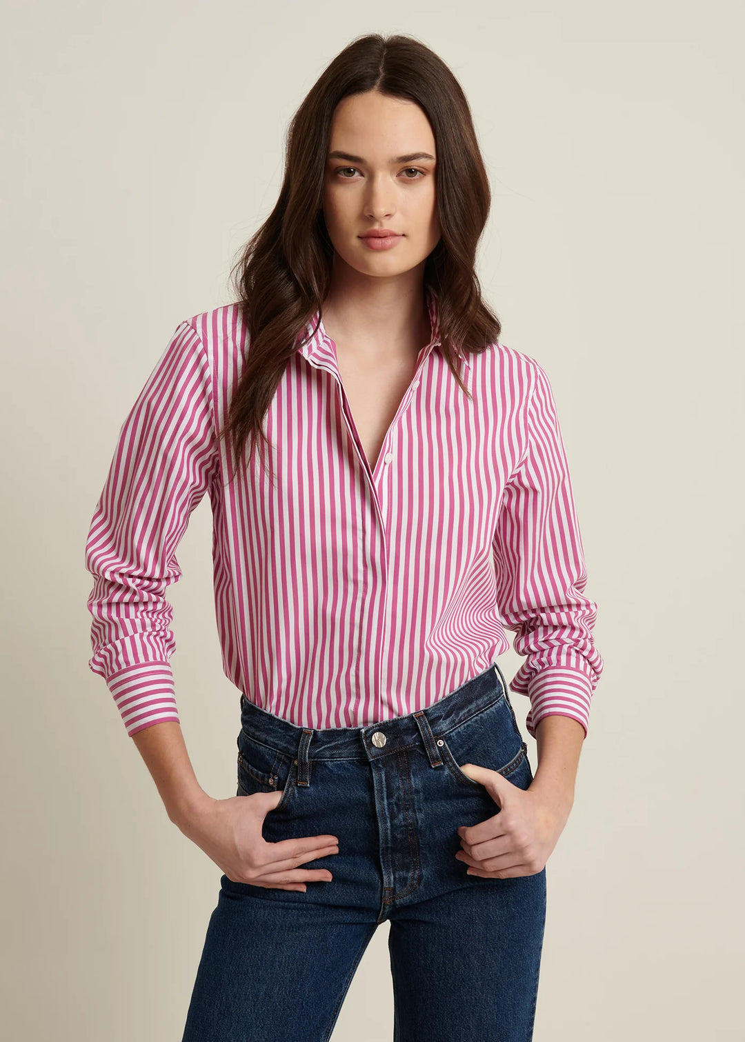 LONG SLEEVE COTTON STRIPE RELAXED SHIRT (DEWBERRY) - PATRICK ASSARAF