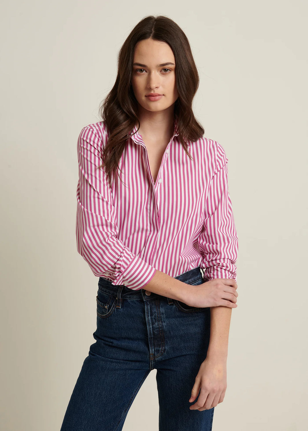 LONG SLEEVE COTTON STRIPE RELAXED SHIRT (DEWBERRY) - PATRICK ASSARAF