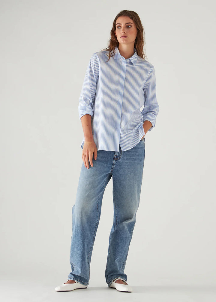 LONG SLEEVE RELAX STRIPE SHIRT (POOL) - PATRICK ASSARAF