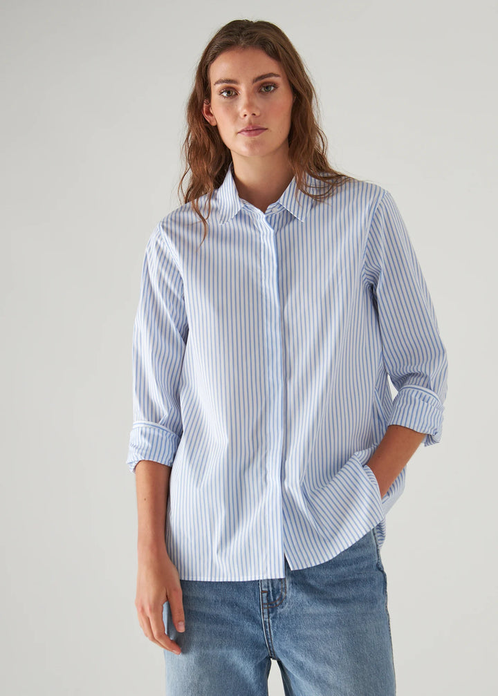 LONG SLEEVE RELAX STRIPE SHIRT (POOL) - PATRICK ASSARAF